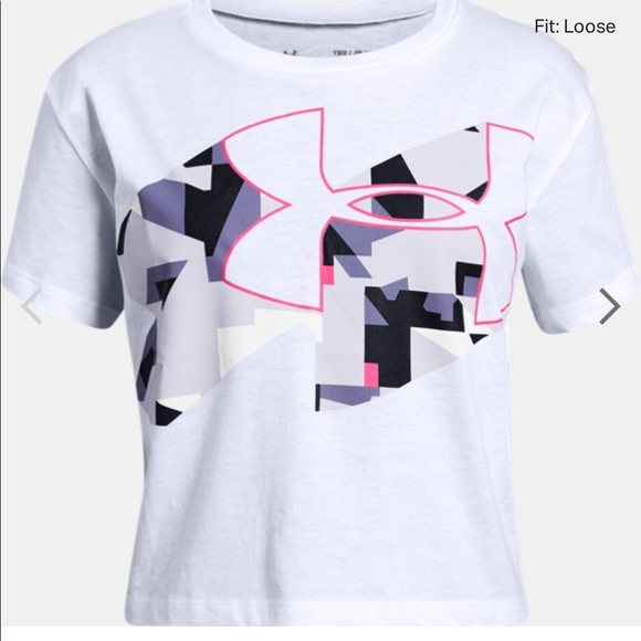 ♦️NWT under Armour Girls Print full logo tee , YLG - Picture 2 of 3